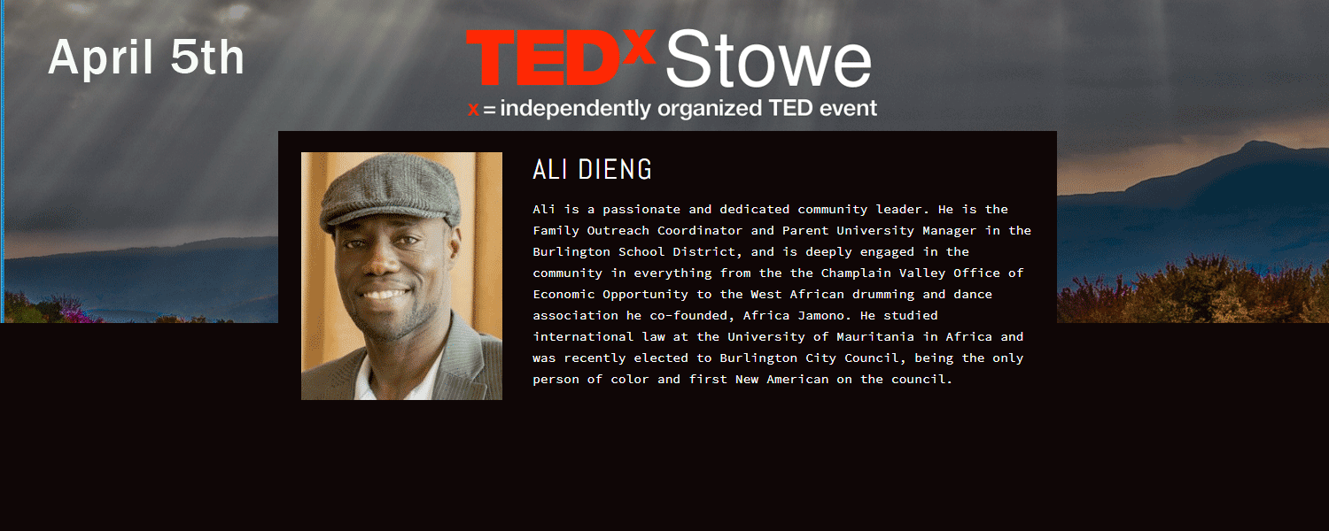 Ali Dieng speaking at TEDx Stowe